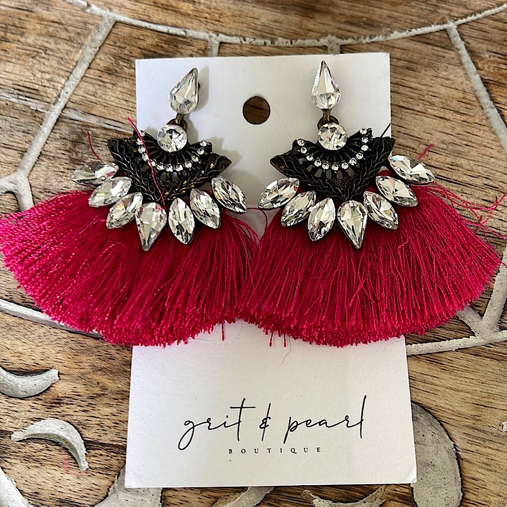 Pink boho tassel earrings